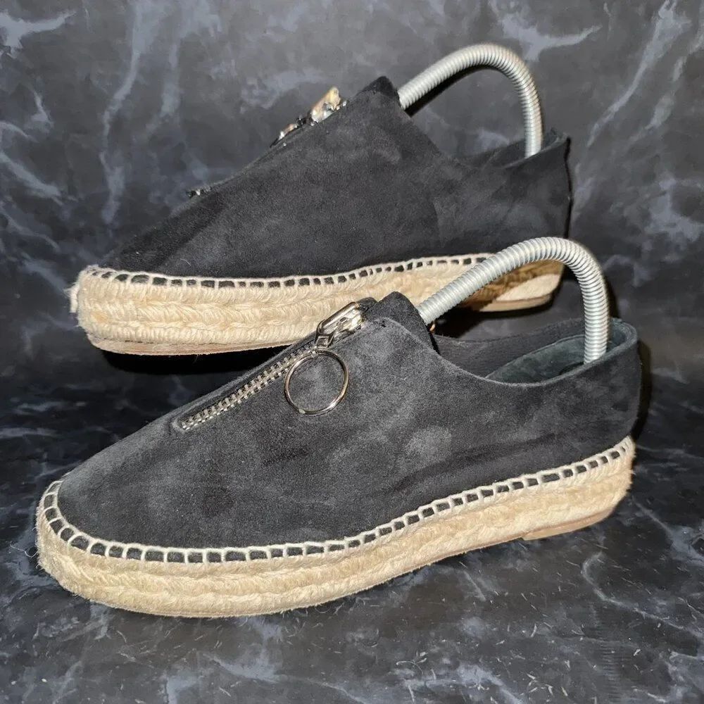 Alexander Wang Espadrille Loafers Devon Zip Black Suede Sneakers Women’s Size 7